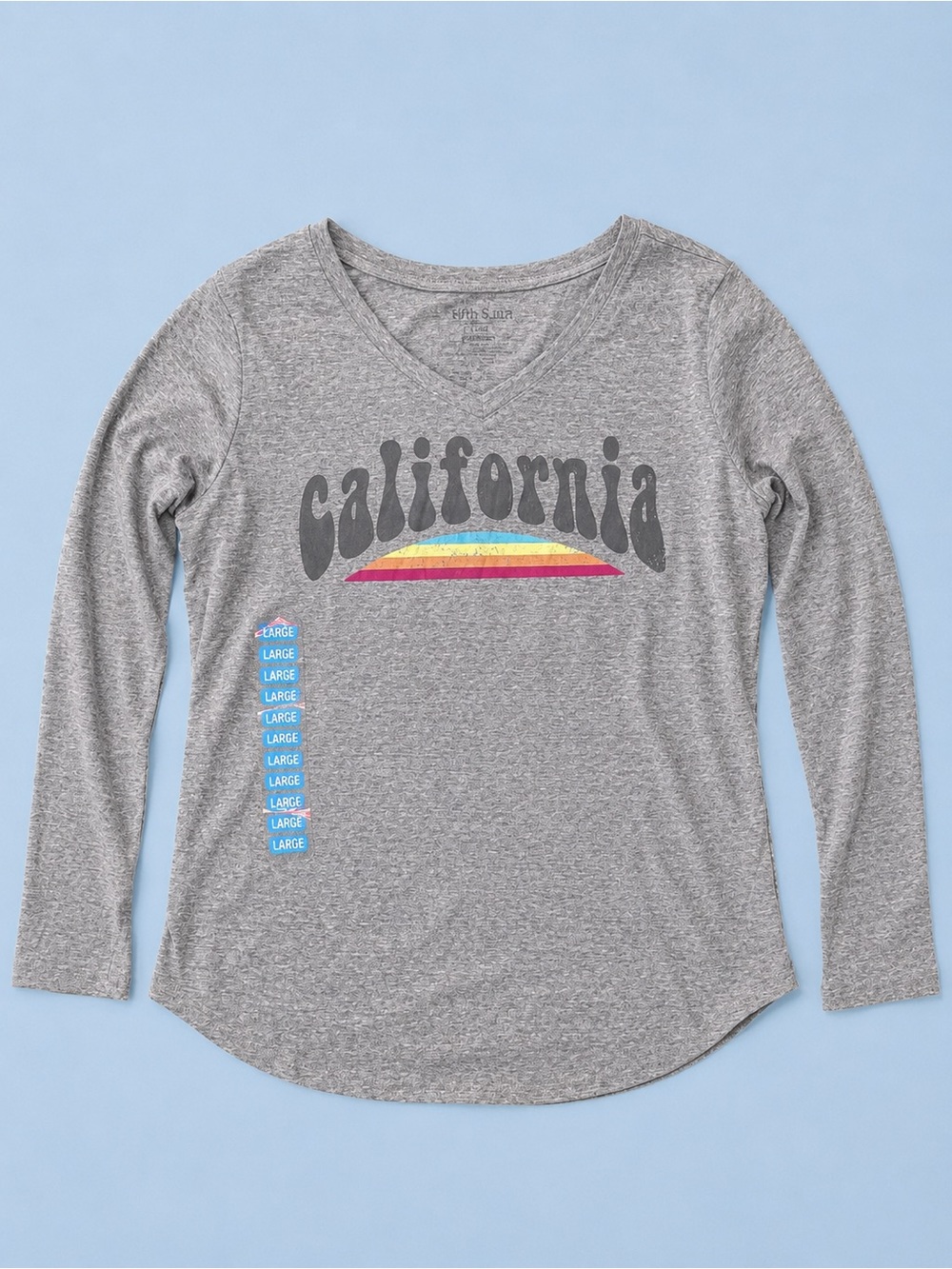 State of Mine California Graphic Long-Sleeve Tee - Grey with colorful stitching